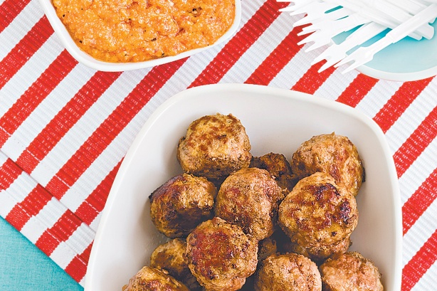 Beef meatballs with romesco sauce