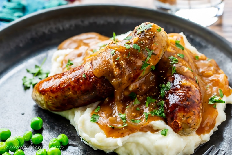Bangers and Mash with Onion Gravy